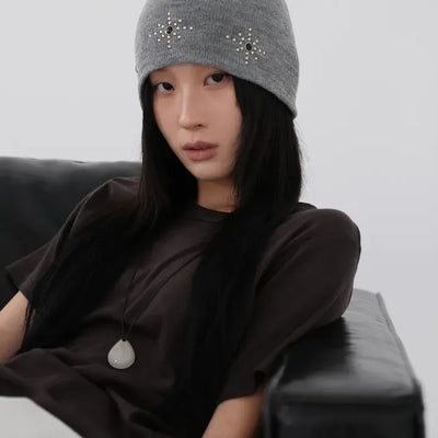 Whoa Shining Studded Ribbed Beanie