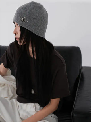 Whoa Shining Studded Ribbed Beanie