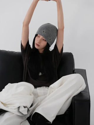 Whoa Shining Studded Ribbed Beanie