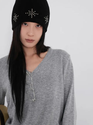 Whoa Shining Studded Ribbed Beanie