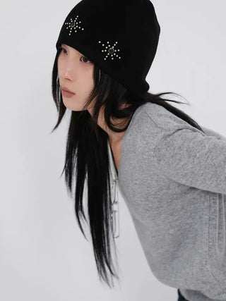 Whoa Shining Studded Ribbed Beanie