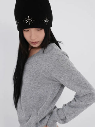 Whoa Shining Studded Ribbed Beanie