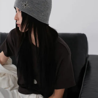 Whoa Shining Studded Ribbed Beanie