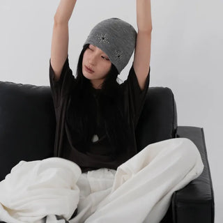 Whoa Shining Studded Ribbed Beanie