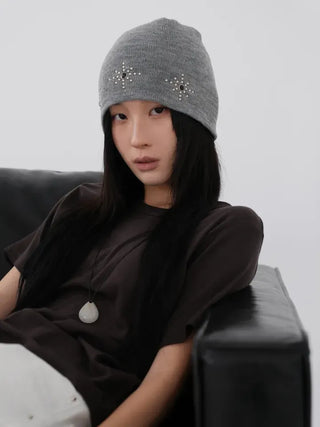Whoa Shining Studded Ribbed Beanie