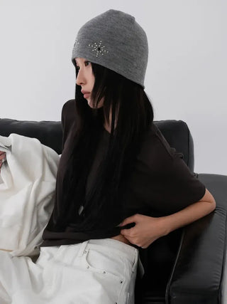 Whoa Shining Studded Ribbed Beanie