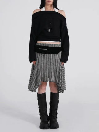 Ino Grunge Asymmetrical Knit Midi Skirt