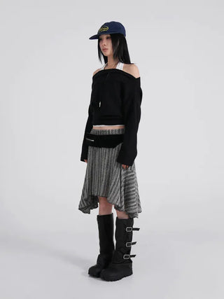 Ino Grunge Asymmetrical Knit Midi Skirt