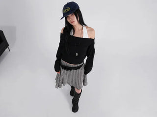 Ino Grunge Asymmetrical Knit Midi Skirt