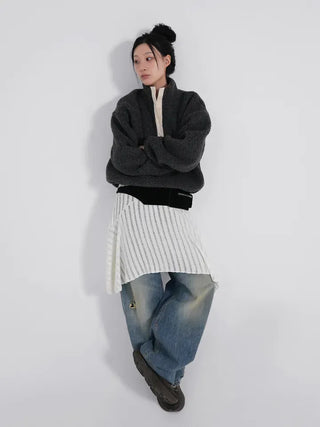 Ino Grunge Asymmetrical Knit Midi Skirt