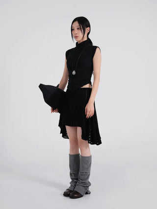 Ino Grunge Asymmetrical Knit Midi Skirt