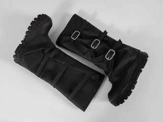 Aile Shirring Warmer Three-Buckle Long Boots