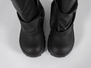Aile Shirring Warmer Three-Buckle Long Boots
