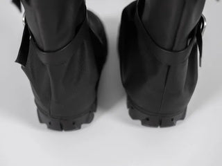 Aile Shirring Warmer Three-Buckle Long Boots