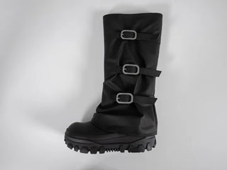 Aile Shirring Warmer Three-Buckle Long Boots