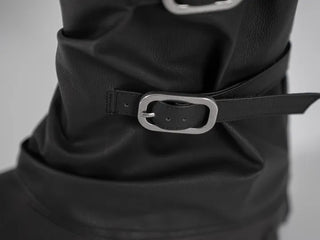 Aile Shirring Warmer Three-Buckle Long Boots
