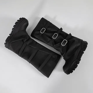 Aile Shirring Warmer Three-Buckle Long Boots