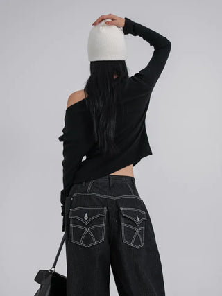Lark Color Stitch Wide Curved Pants