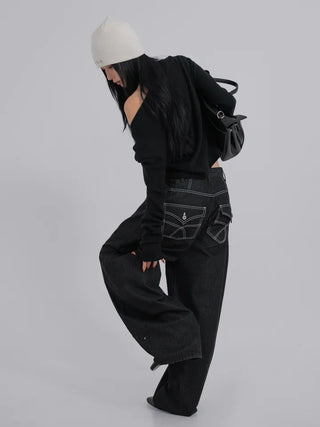 Lark Color Stitch Wide Curved Pants
