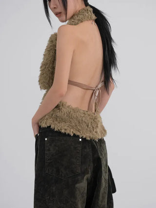 Nao Holiday Fur Halter Bustier