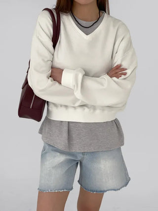 Jenna Semi-Crop V-Neck Sweatshirt