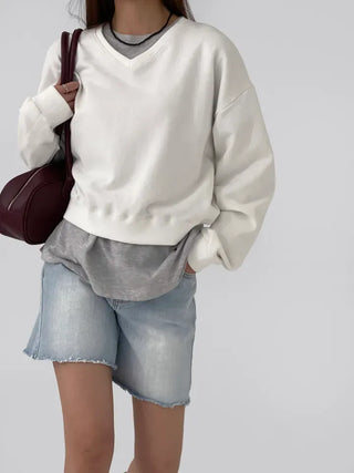Jenna Semi-Crop V-Neck Sweatshirt