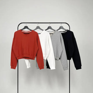 Jenna Semi-Crop V-Neck Sweatshirt
