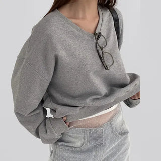 Jenna Semi-Crop V-Neck Sweatshirt