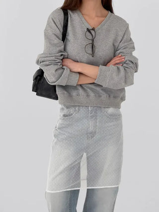Jenna Semi-Crop V-Neck Sweatshirt