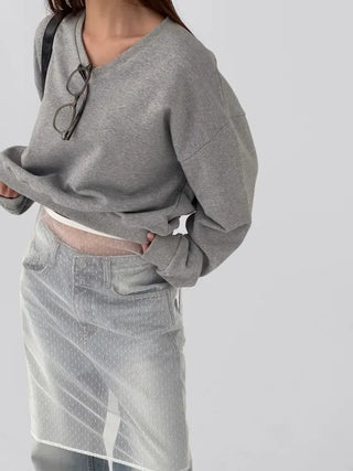 Jenna Semi-Crop V-Neck Sweatshirt