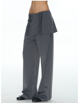 [NECY] Pin Stripe Ruffle Lace Skirt Pants