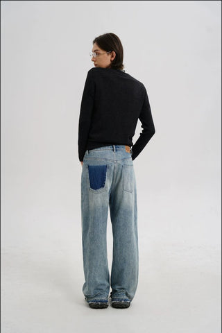 [MASONPRINCE] Distressed High-Waist Denim Jeans