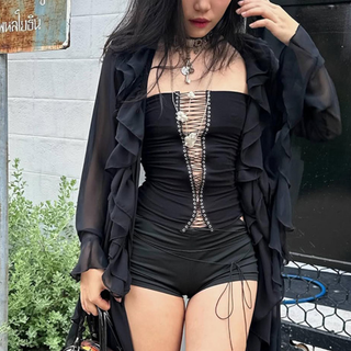 Lace up hollow out solid backless tube cut out top