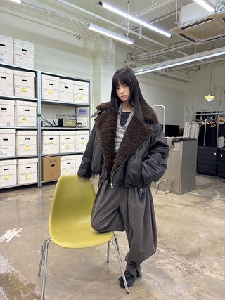 [NEVERSEEZ] Lapel Fleece Diagonal Zipper Jacket