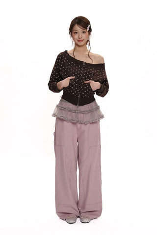 [Moromoro2] Distressed Star Print Off-Shoulder  Sweatshirt