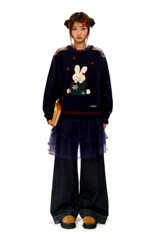 [Moromoro2] Rabbit Patchwork Hand Sewn  Sweater