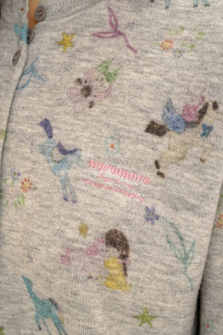 [Moromoro2] Horse & Rabbit Print Crew Neck  Cardigan
