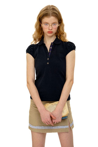 [Moromoro2] Slim Fit Polo Tee with Webbing  Placket