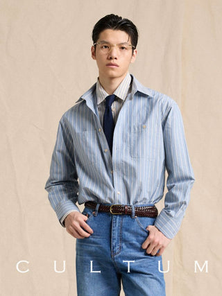 [CULTUM] Striped Pocket Work Shirt