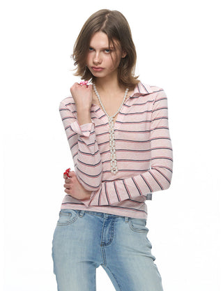 [NECY] Color Block Stripe Polo Shirt (2color)