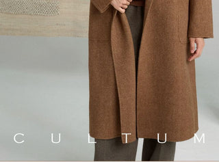 [CULTUM] Shawl Collar Belted Long Wool Coat