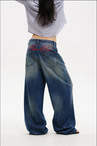 [MASONPRINCE] Studded Wide Leg Distressed Jeans