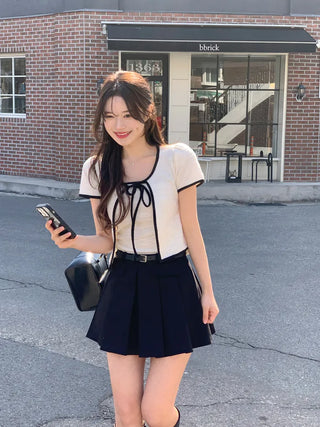 [2pcs] Tweed Ribbon Sleeveless Cardigan Set