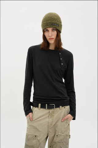 [MASONPRINCE] Layered Henley Long Sleeve Tee