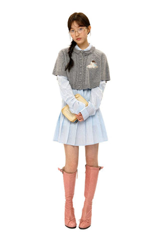 [Moromoro2] Girl & Horse Embroidered Cape  Sweater