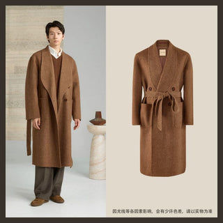 [CULTUM] Shawl Collar Belted Long Wool Coat