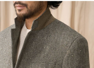 [CULTUM] Wool Blend Herringbone Blazer