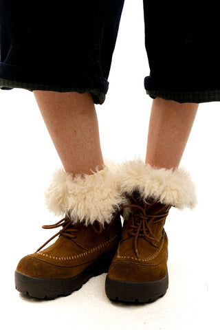 [Moromoro] Distressed Suede Fur-Lined Platform Snow  Boots