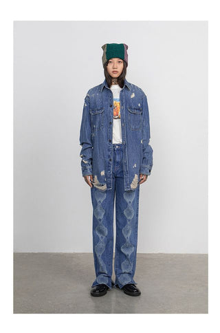 CONP Devoré Graphic Denim Pants (Blue)