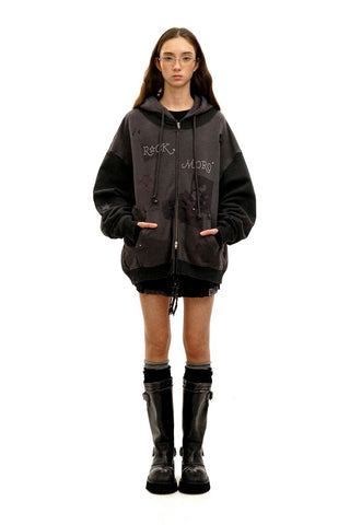 [Moromoro] Rock Rabbit Rhinestone Patch  Hoodie